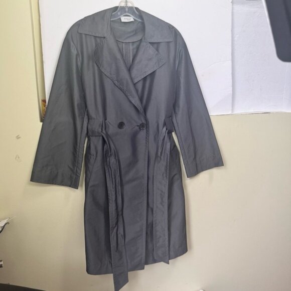 Akris Punto Trench Coat Lightweight Belt Midi Classic Pockets Silver Minimalist - Picture 3 of 16